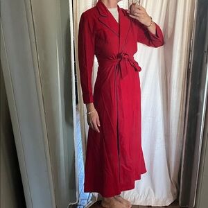Vintage Wool Red Long Robe with Blue Trim